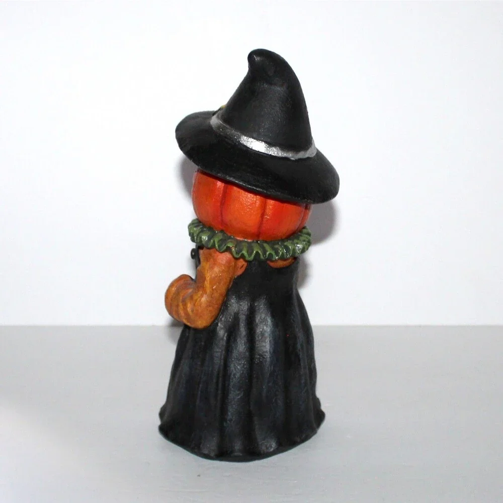 Halloween Figure Pumpkin man black dress witch hat creepy